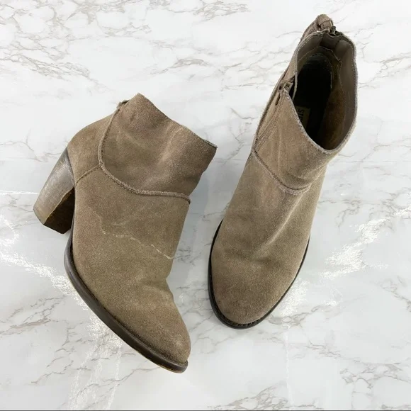 Steve Madden Suede Ankle Booties Zip Up Taupe Block Heel Size 7.5 - Picture 1 of 8